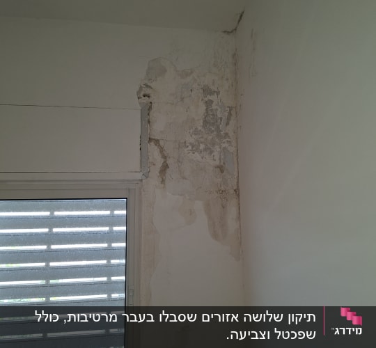 קיר עם נזקי רטיבות ליד חלון